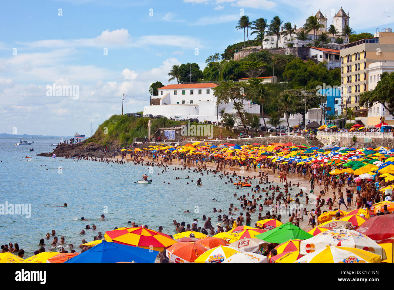 Praia Porto da Barra, Salvador da Bahia, Brasilien Stockfoto
