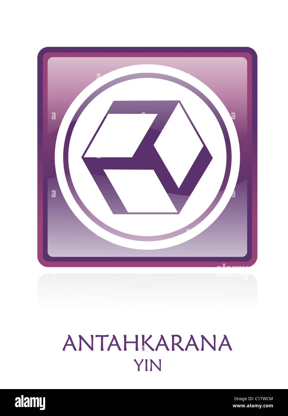 Antahkarana YIN Symbol Symbol in ein Veilchen runden Platz. Vektor-Datei zur Verfügung. Stockfoto