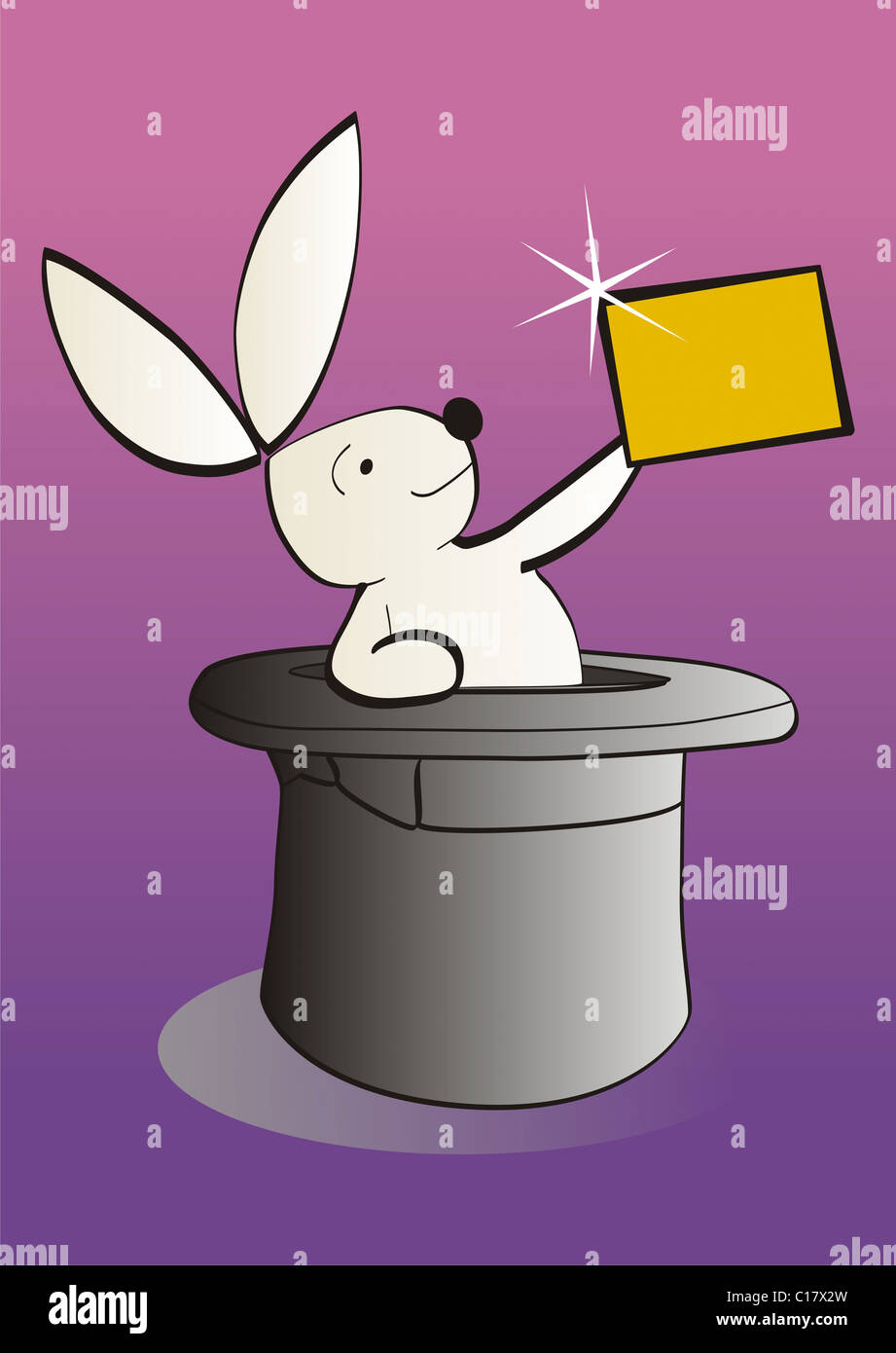 Beispiel für ein weißen Kaninchen aus dem Zylinder zeigt einen Banner, einen Text zu beraten. Vektor-Format zur Verfügung. Stockfoto