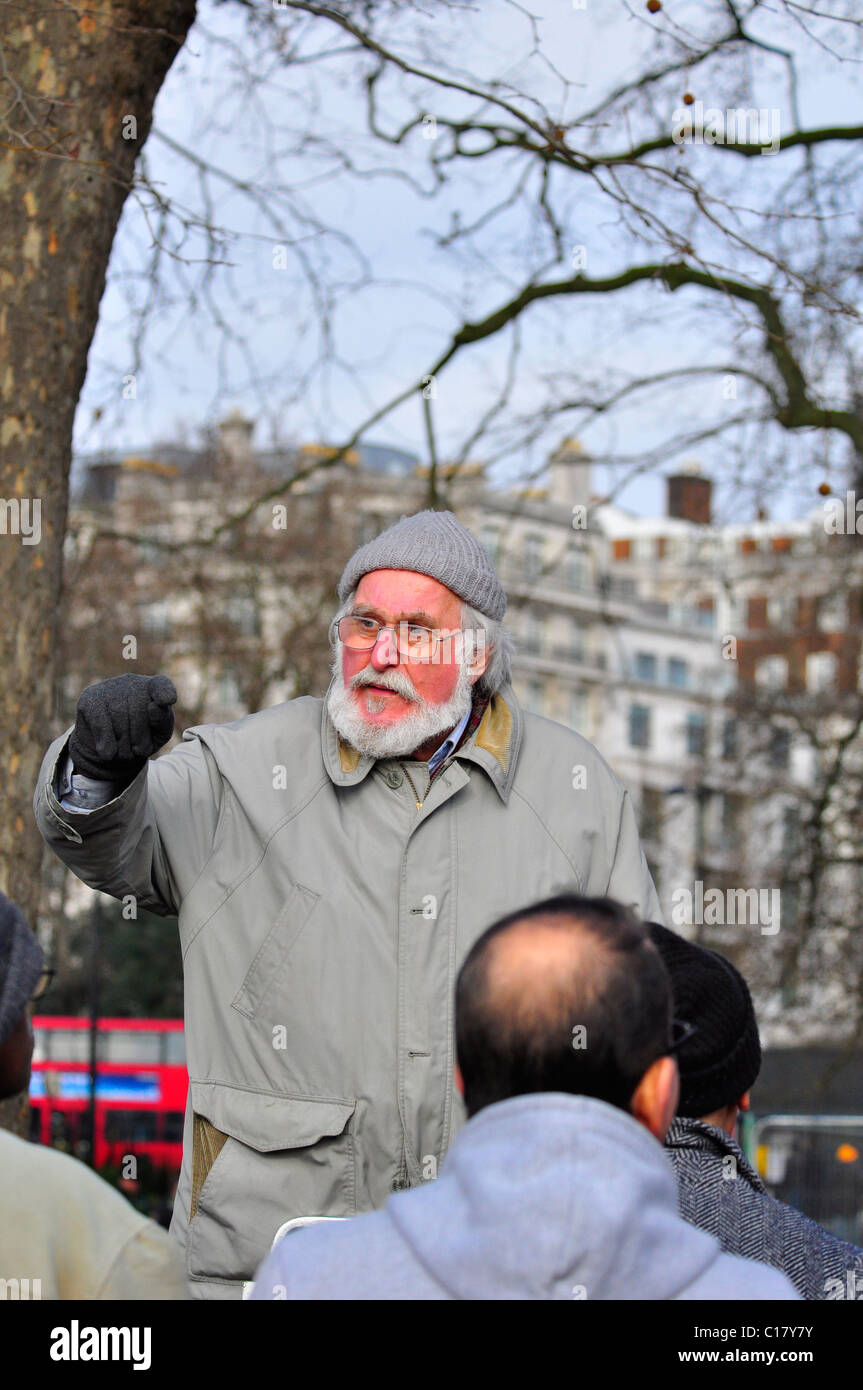 Redner bei Speakers Corner im Hyde Park, London Stockfoto