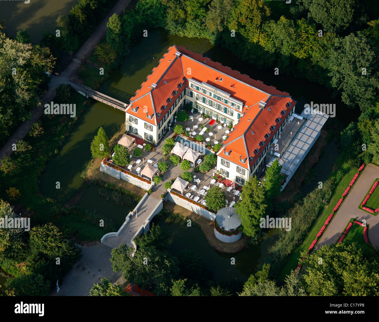 Luftbild, Schloss Berge, Schloss mit Park und Berger sehen, Gelsenkirchen-Buer, Ruhrgebiet, Nordrhein-Westfalen Stockfoto