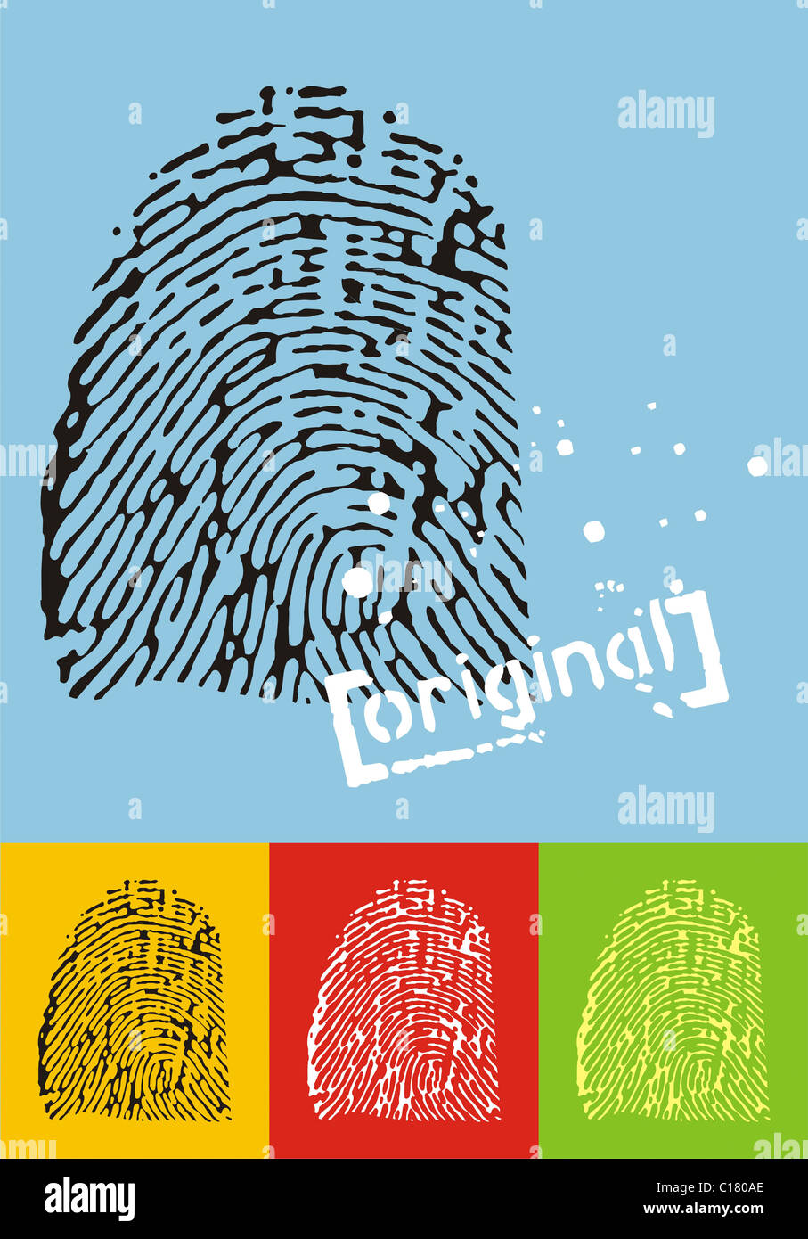 Vektorielle Darstellung eines Fingerabdrucks. Muster in verschiedenen Farben unten Stockfoto