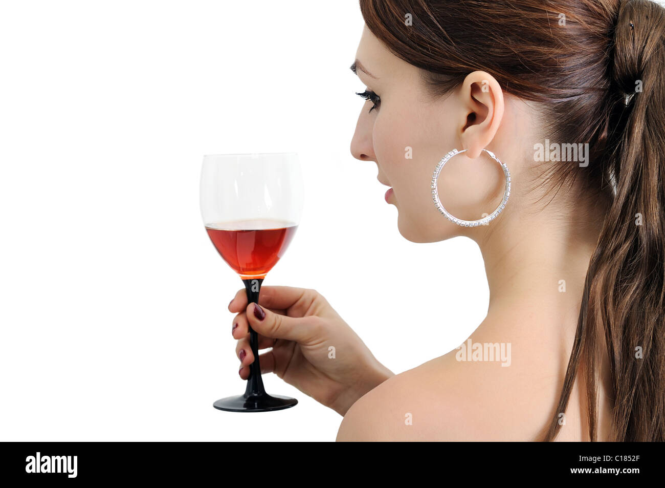 Frau mit Weinglas Stockfoto