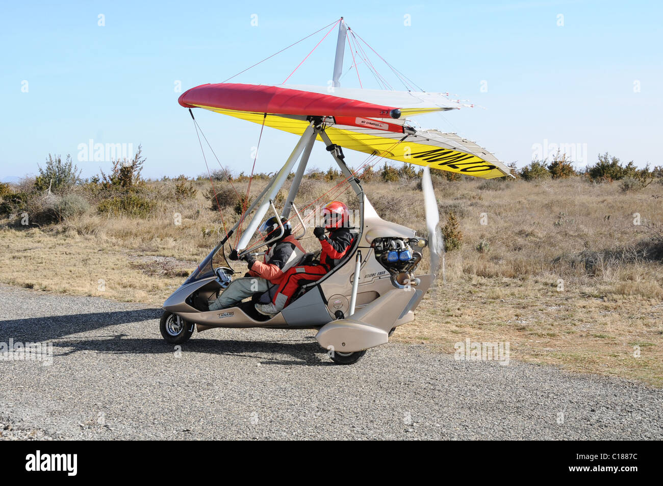 Tanarg Trike geht in die Luft die nächste Erfindung, so weit, das fliegende Auto. Dieses zweisitzige Trike ist durchaus eine revolution Stockfoto