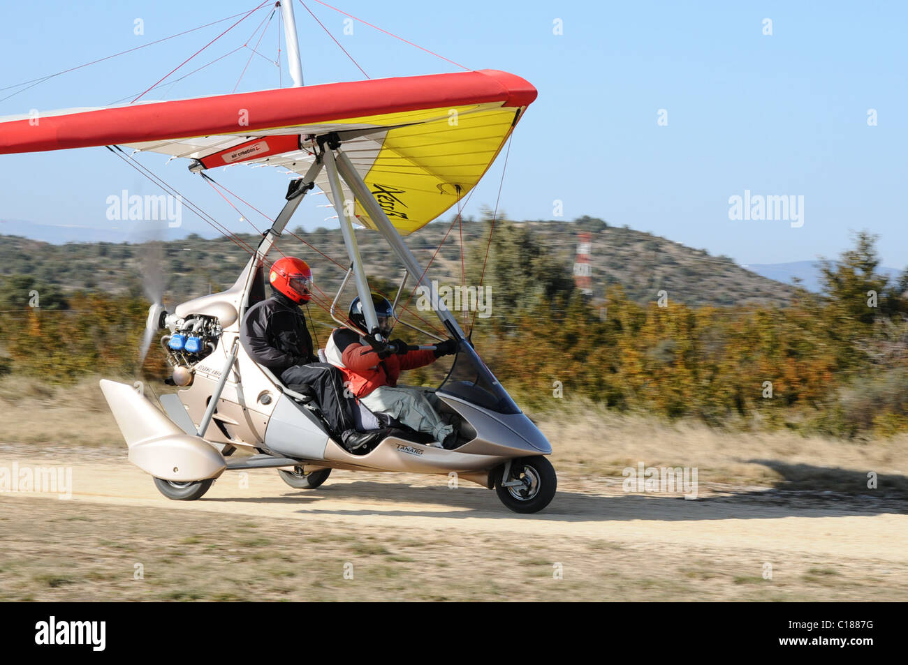 Tanarg Trike geht in die Luft die nächste Erfindung, so weit, das fliegende Auto. Dieses zweisitzige Trike ist durchaus eine revolution Stockfoto
