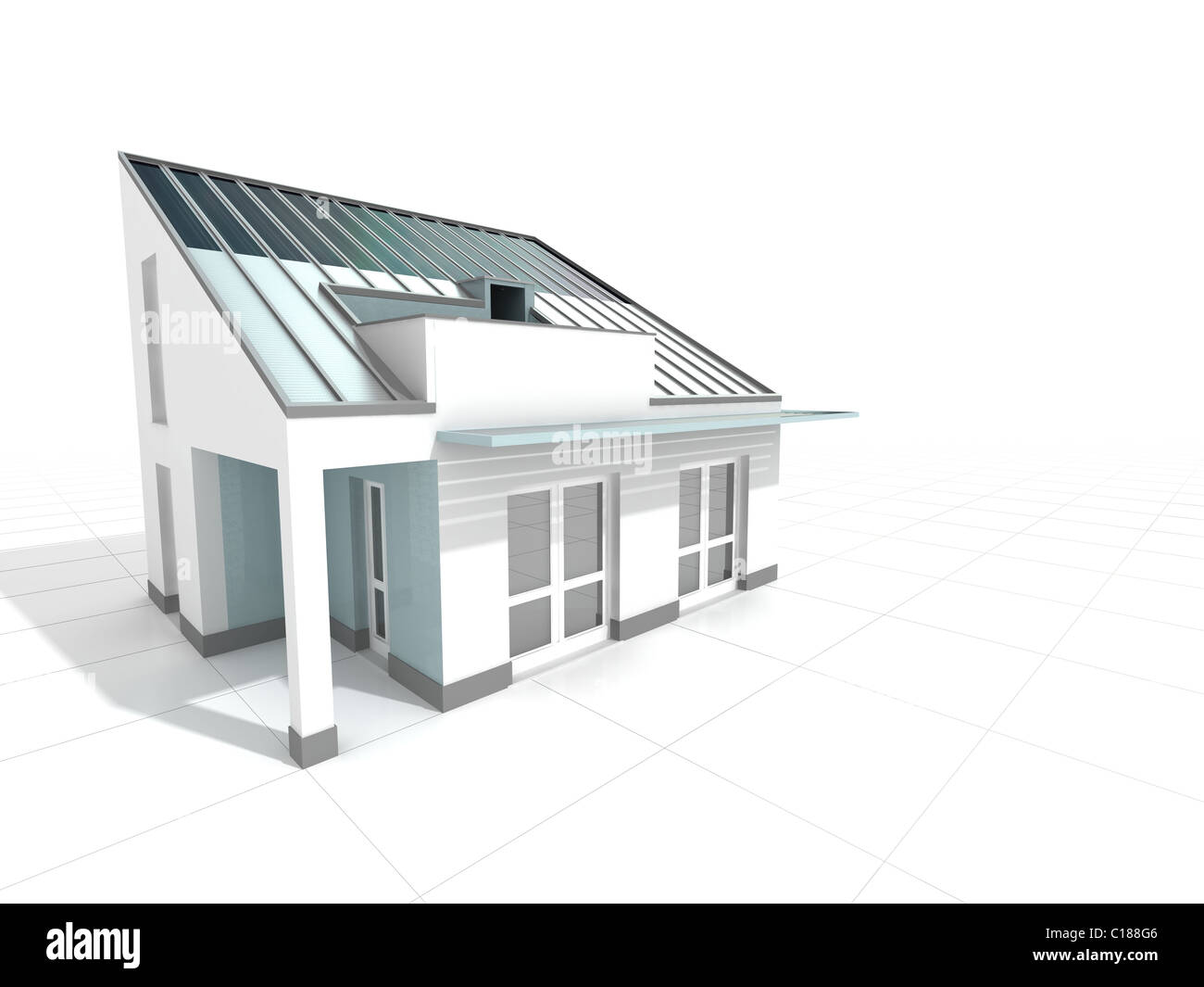 feine 3d Darstellung der modernen Haus mit Solarzellen auf dem Dach Stockfoto