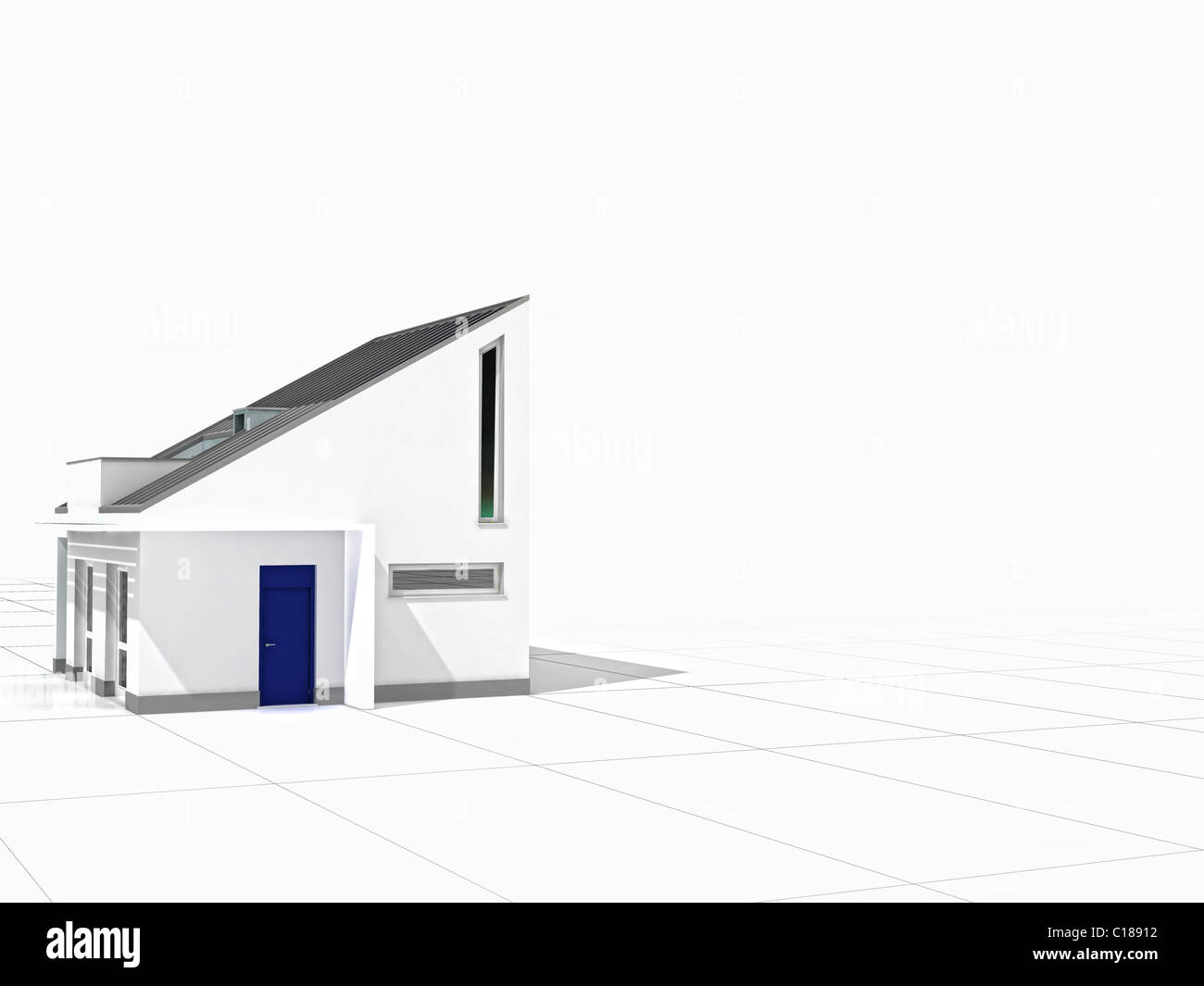 feine 3D-Modell des modernen Hauses auf weißem Hintergrund Stockfoto