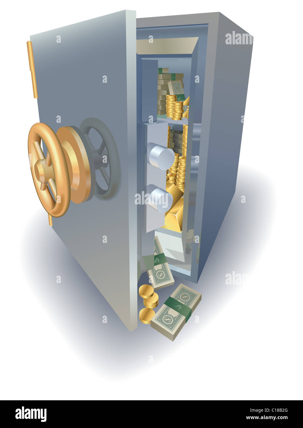 Sicher überfüllt voller Gold und Geld Stockfoto