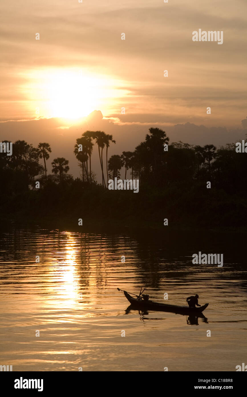 Sonnenuntergang am Mekong River Stockfoto