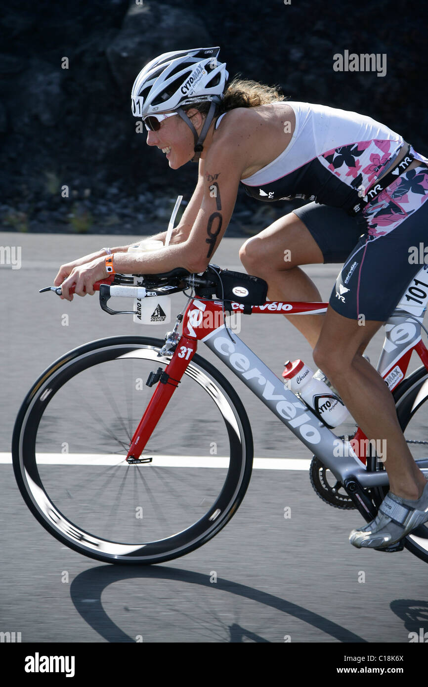 Chrissie Wellington, Great Britain, auf der Ironman-Triathlon-Weltmeisterschaft cycling Stretch, 11.10.2008 Stockfoto
