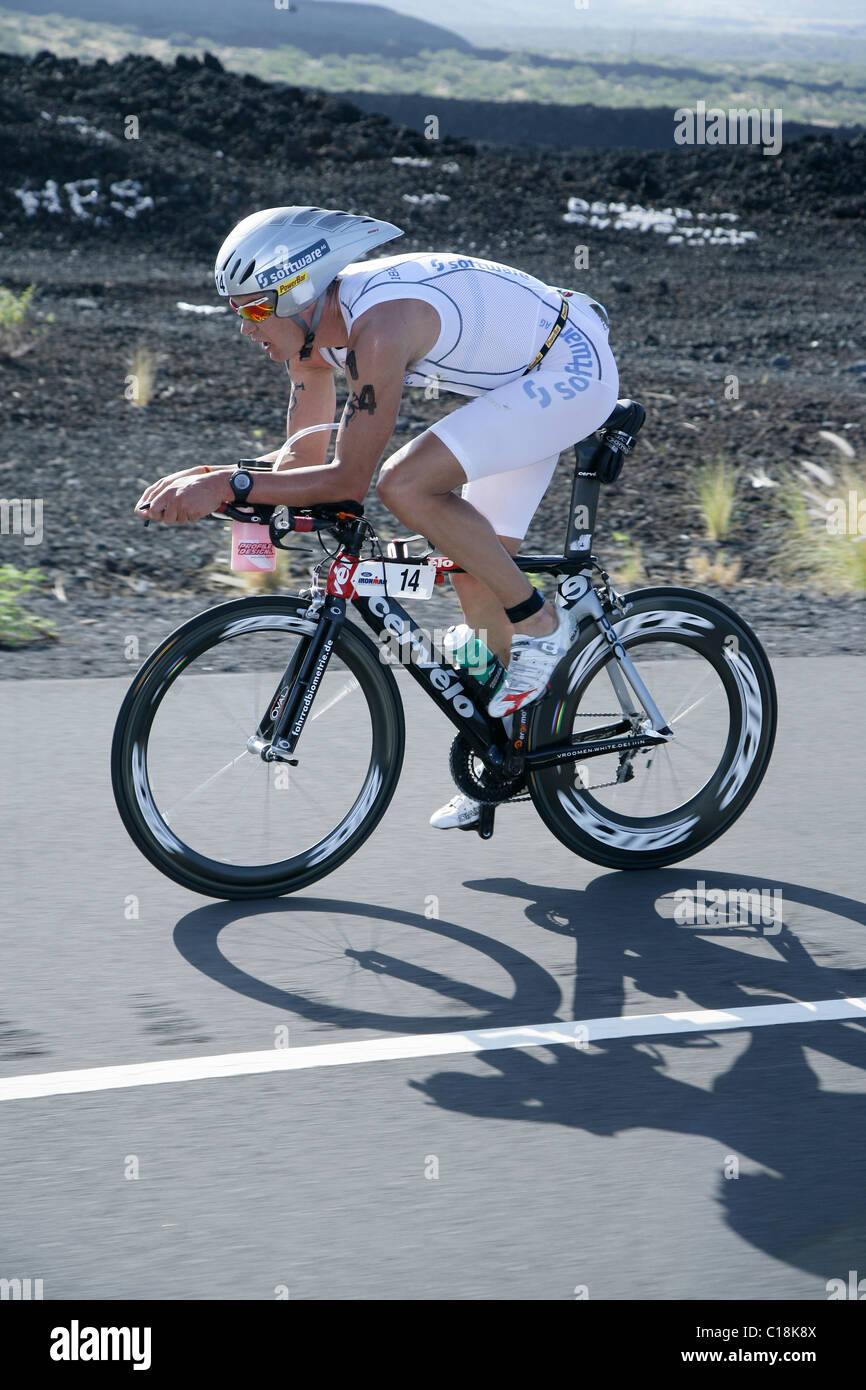 Frank Vytrisal, Deutschland, auf der Ironman-Triathlon-Weltmeisterschaft Rad-Strecke, 11.10.2008, Kailua-Kona, Hawaii, USA Stockfoto