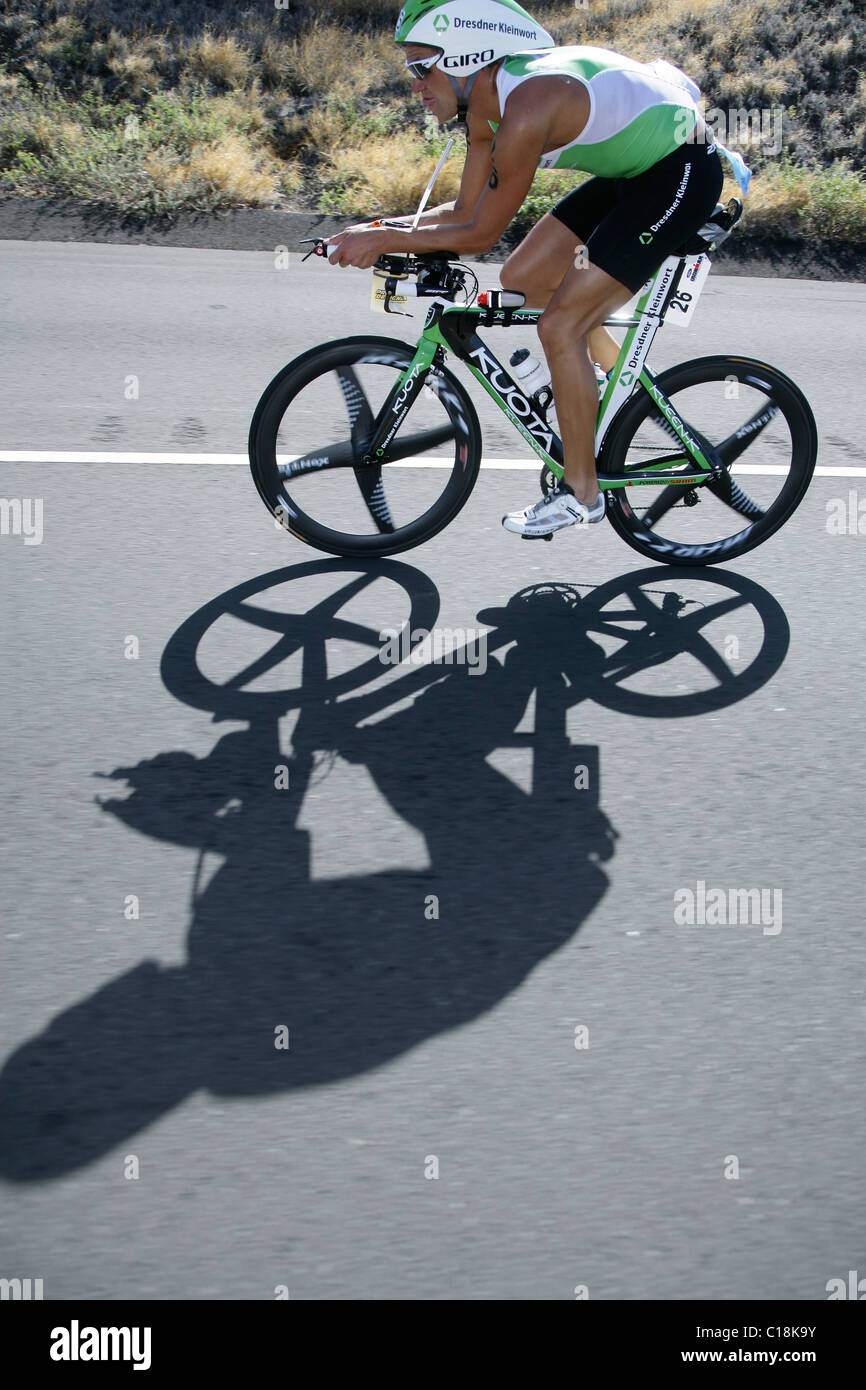 Maik Twelsiek, Deutschland, auf der Ironman-Triathlon-Weltmeisterschaft Rad-Strecke, 11.10.2008, Kailua-Kona, Hawaii, USA Stockfoto