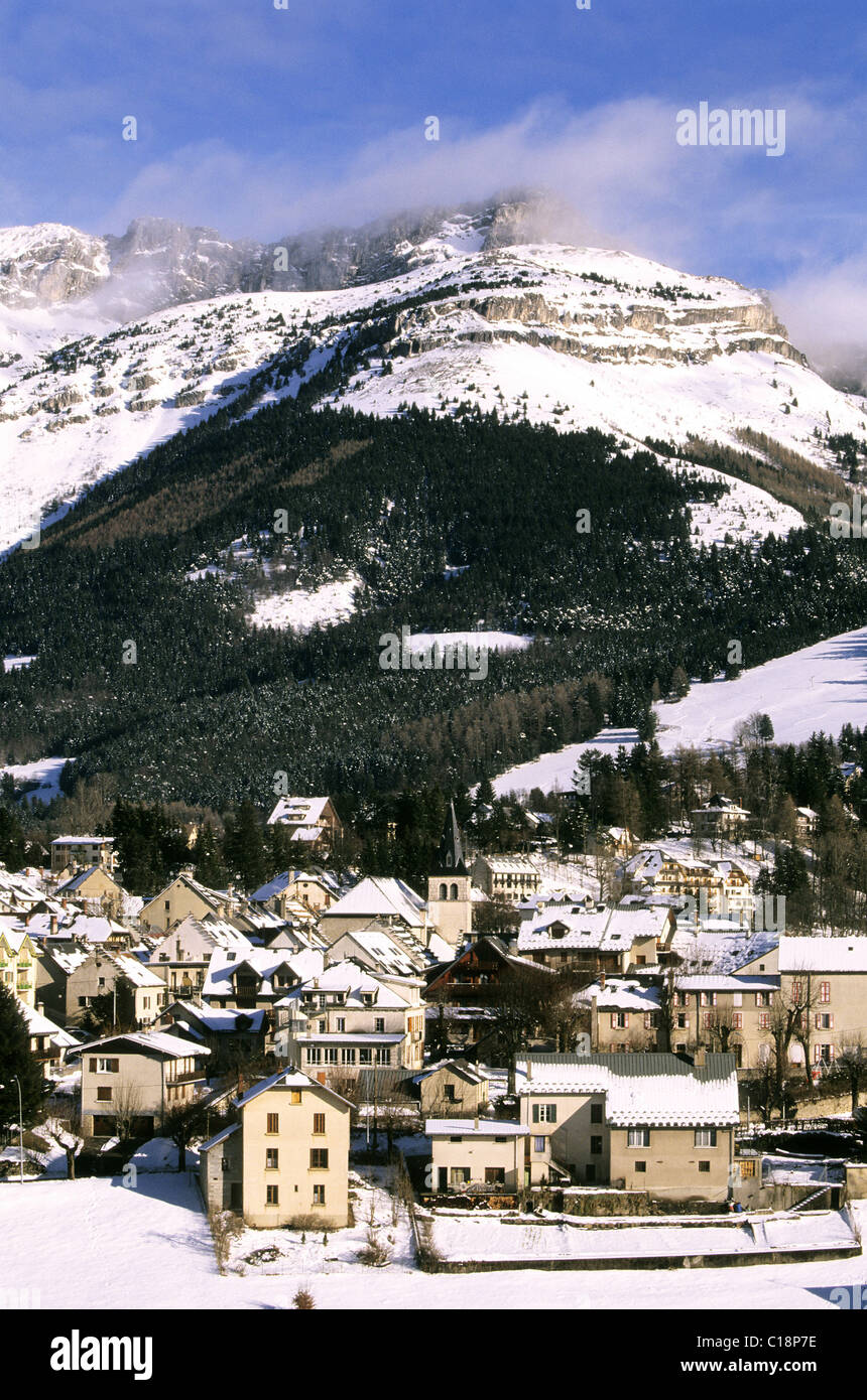 Frankreich, Isere, Dorf von Villard de Lans im Winter in den regionalen Naturpark Vercors Stockfoto
