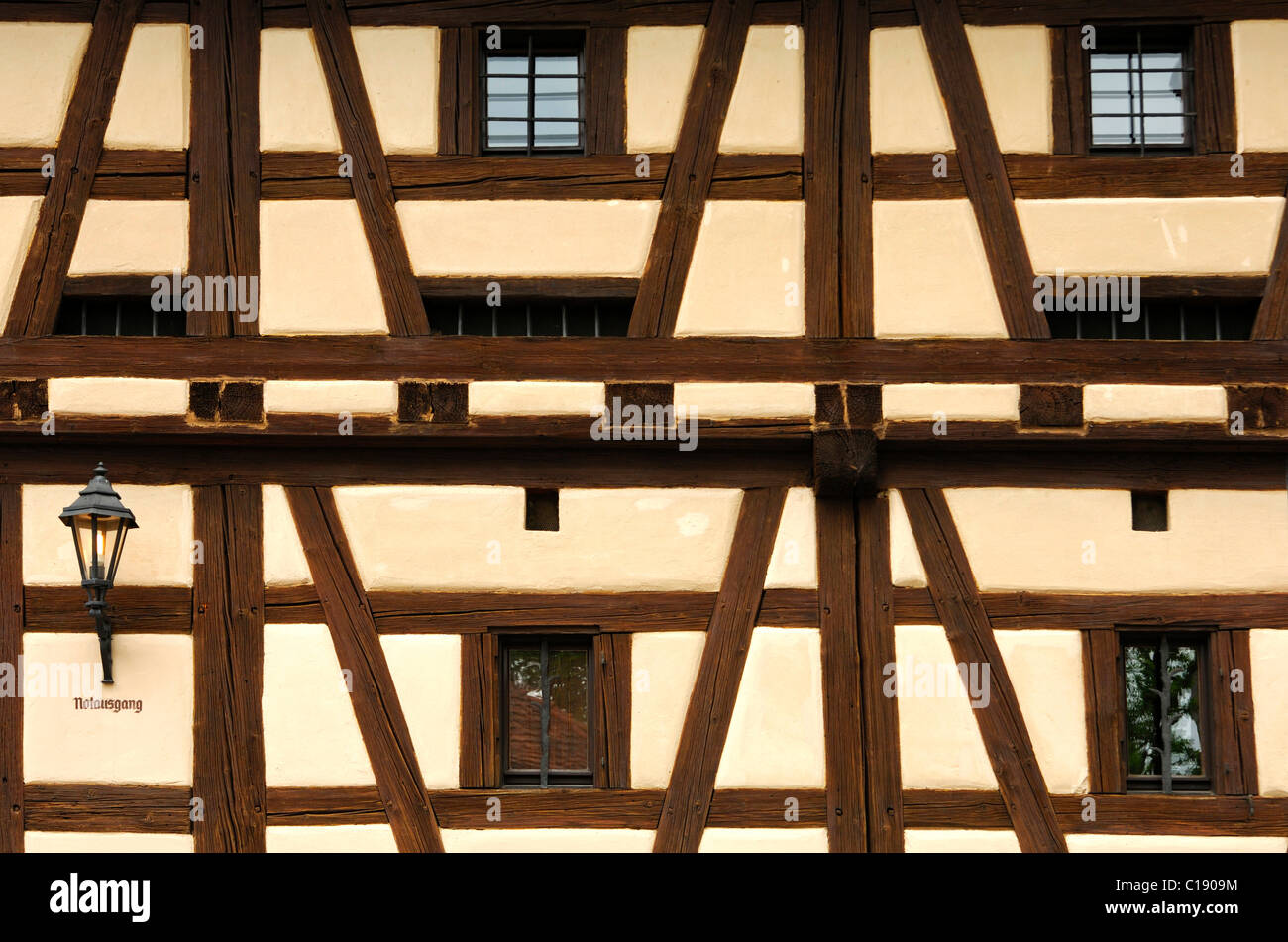 Fachwerkbauten, Kasten Rathaus, Feuchtwangen, Bayern, Deutschland, Europa Stockfoto