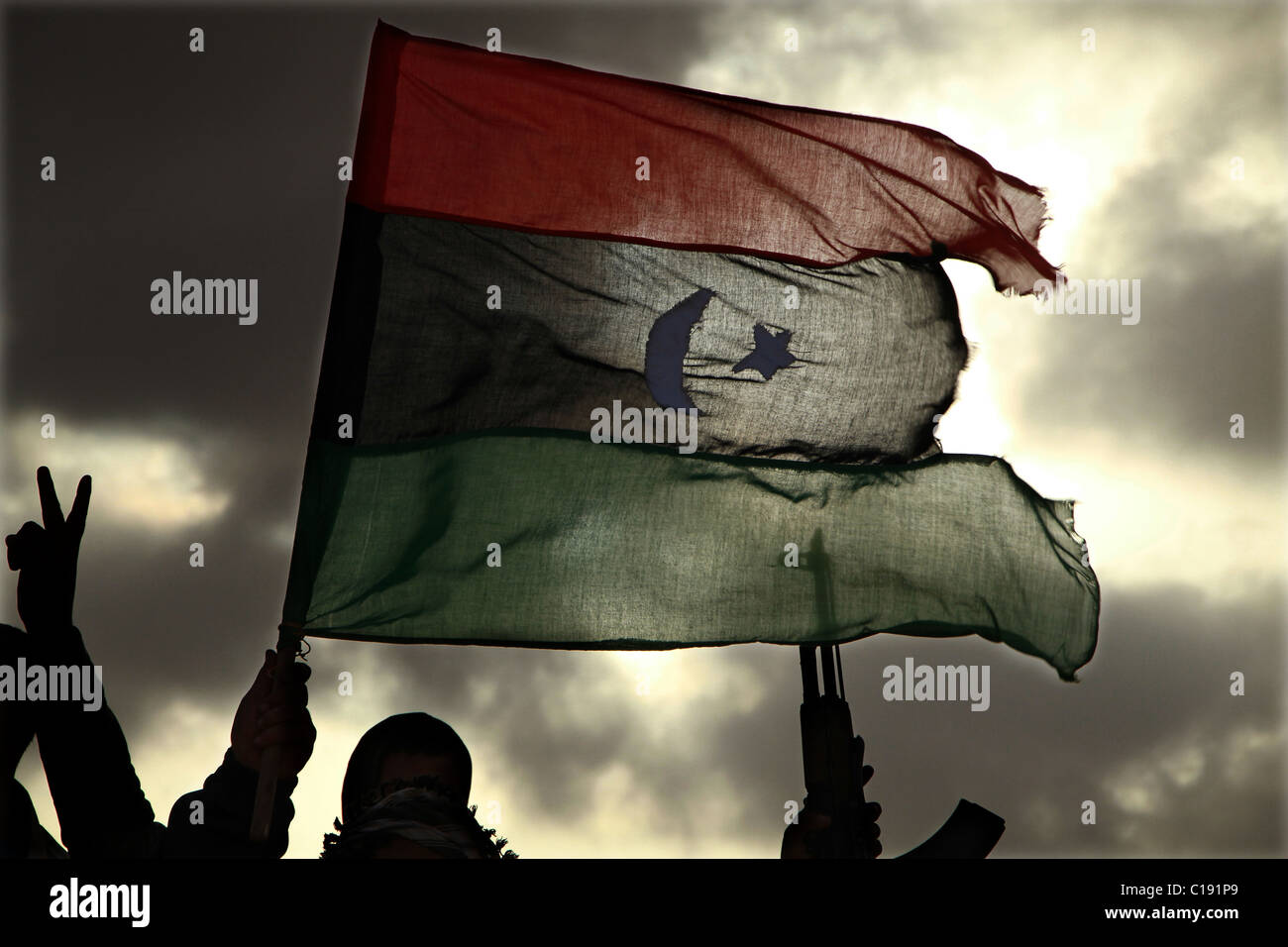 Die neue Fahne der Rebellen Libyens Stockfoto