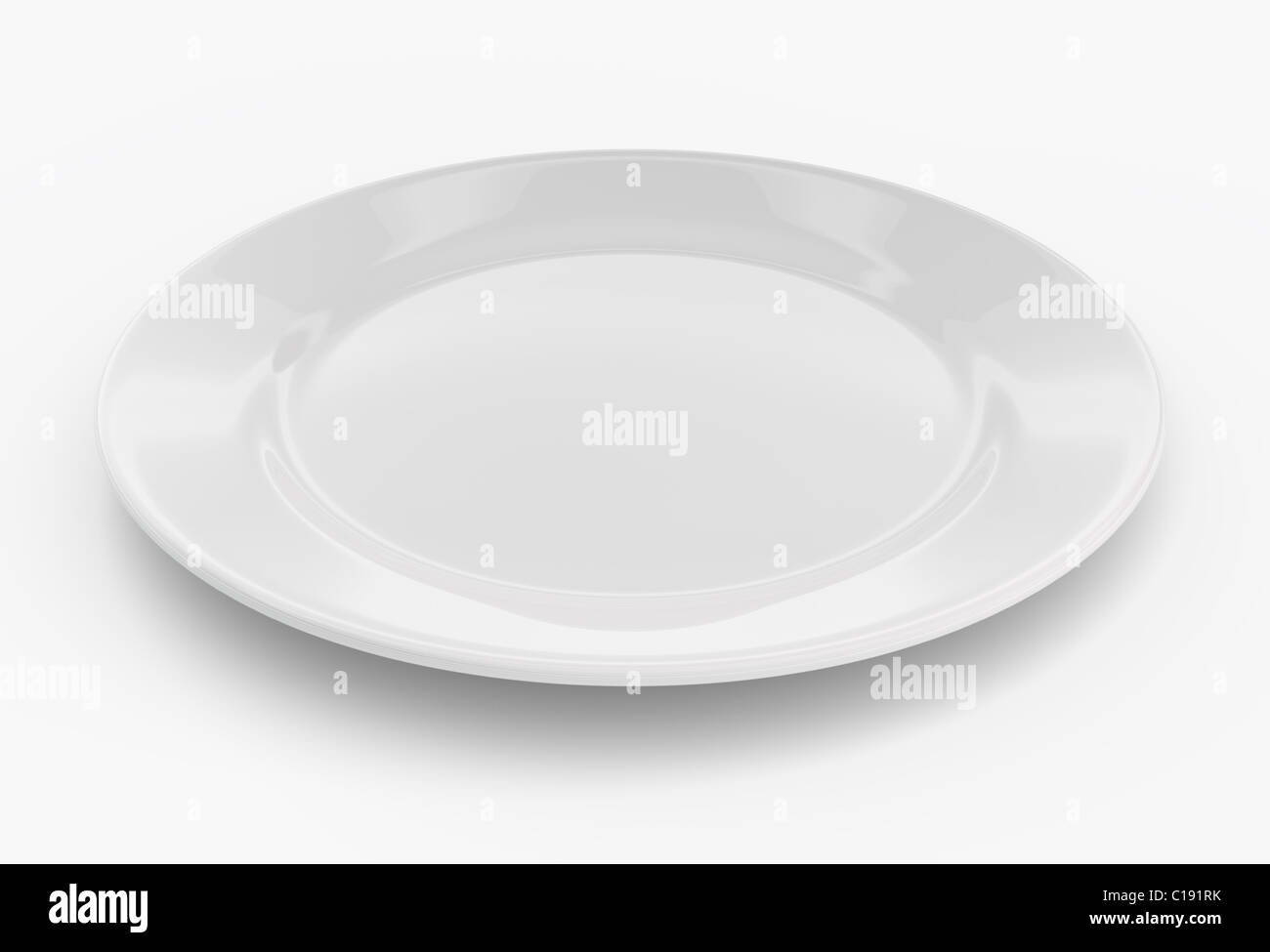 Leere Abendessen Platte Vorderansicht auf weißem Hintergrund Stockfoto