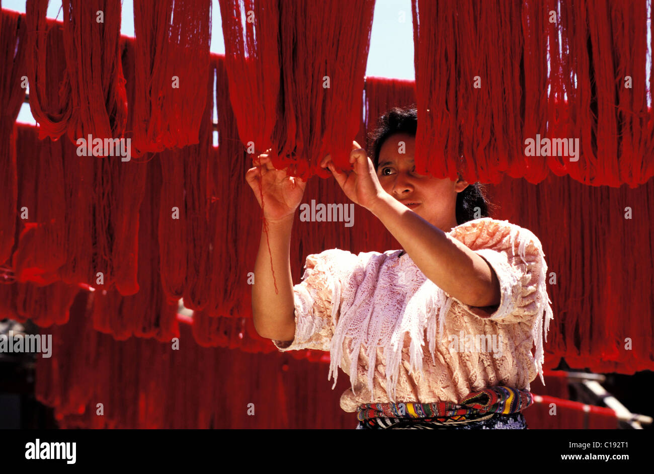 Guatemala, Quiche-Abteilung, Chichicastenango, Wolle Farbstoff Stockfoto