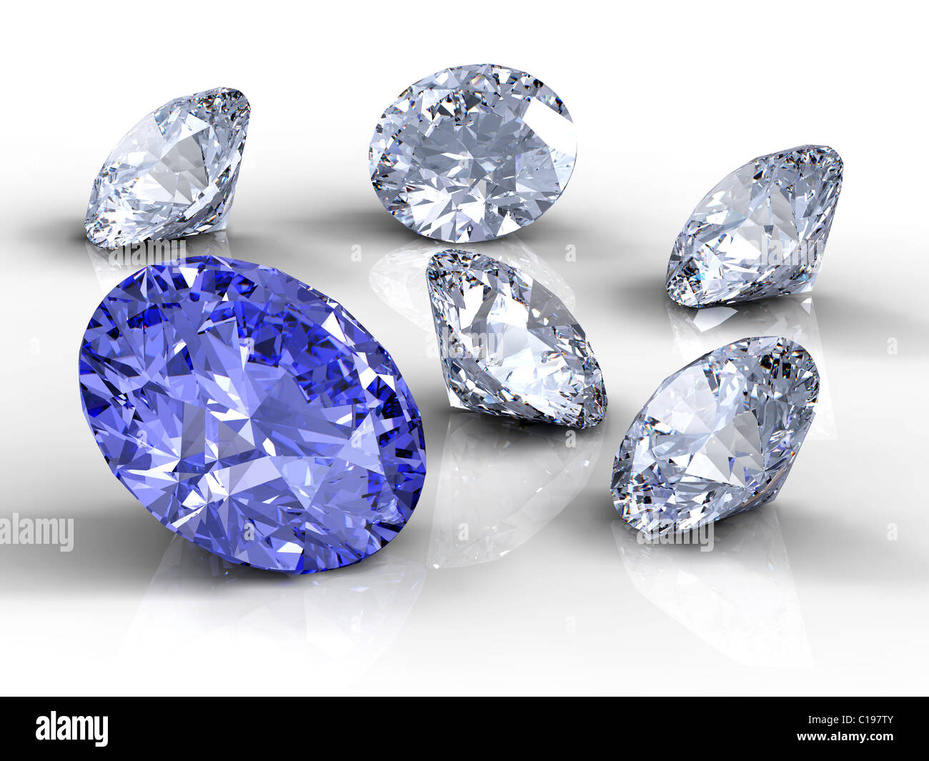 Blaue und weiße Diamanten auf weißem Hintergrund Stockfoto