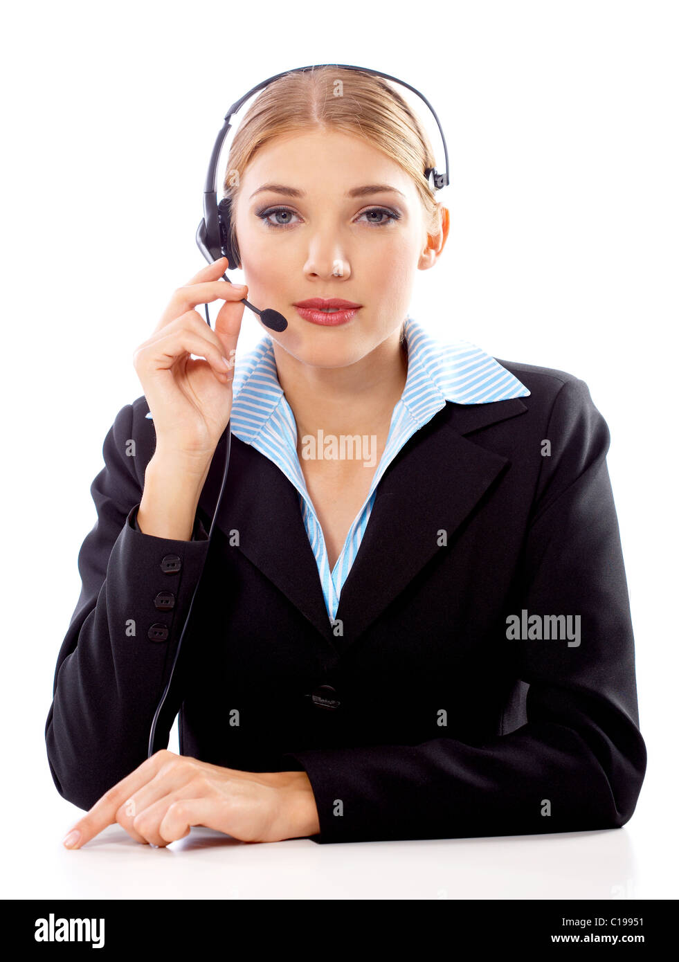 Porträt von Beautiful Business-Frau mit Kopfhörern Stockfoto