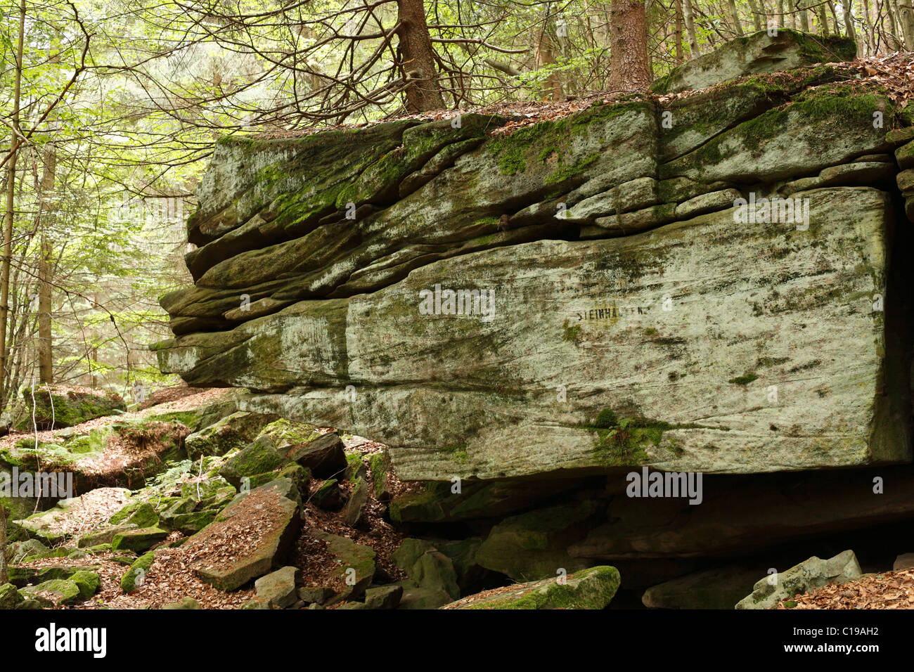 Steinen häufen sich in der Nähe von Riedenburg, Rhön, untere Franken, Bayern, Deutschland, Europa Stockfoto