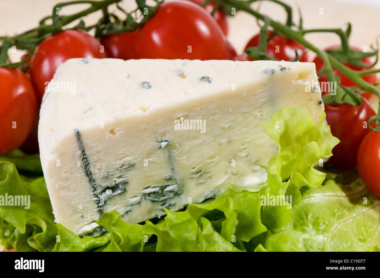 Teil des Blauschimmelkäse Roquefort Stockfoto