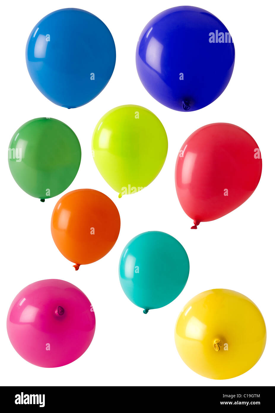 Auswahl an bunten Ballons isoliert auf weißem Hintergrund Stockfoto