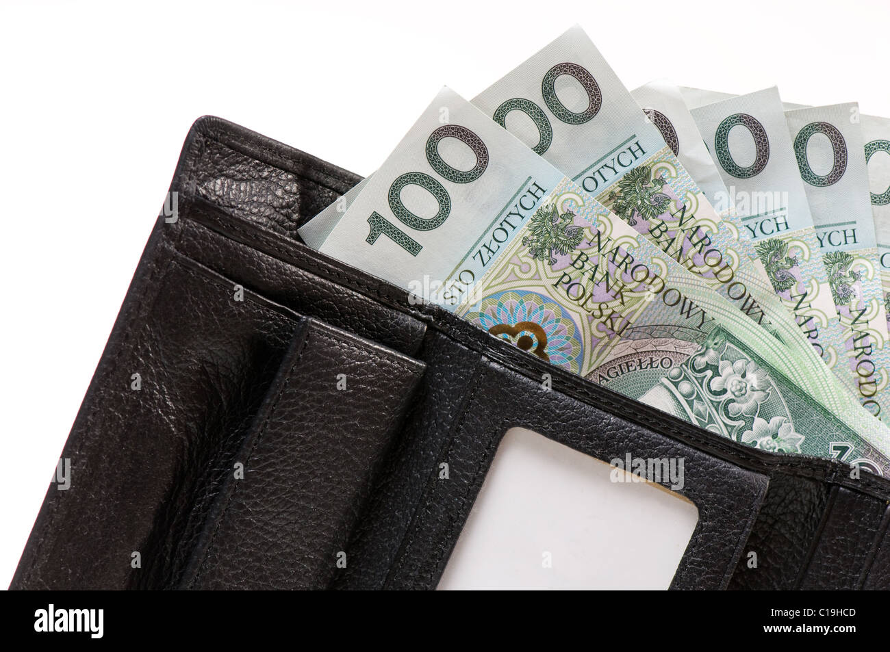 Brieftasche und hundert Polnische Złoty-Banknoten Stockfoto