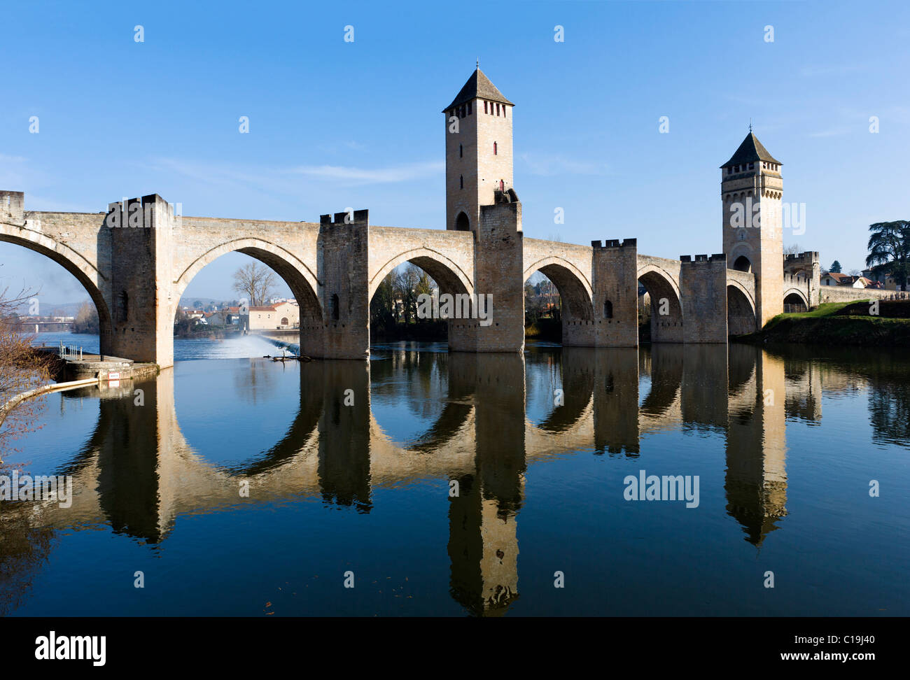 Die mittelalterliche Pont Valentre über den Fluss Lot, Cahors, dem Lot, Frankreich Stockfoto
