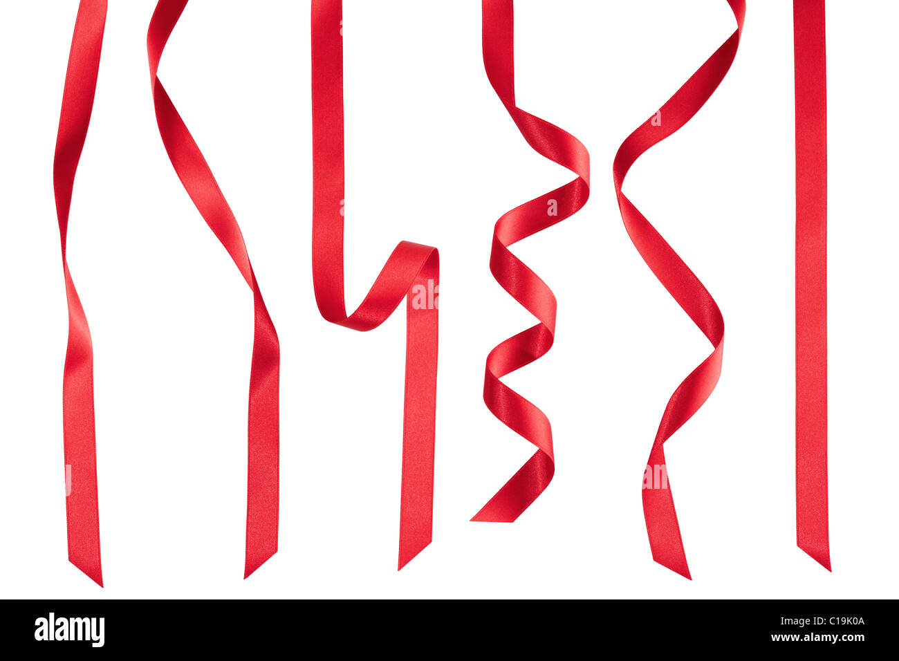 Red Ribbon Set Freisteller, isoliert auf weißem Hintergrund Stockfoto