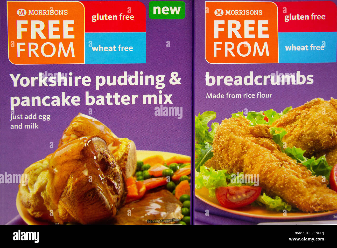 Pakete von Gluten und Weizen Gratisprodukte in eine britische Supermarktkette Stockfoto