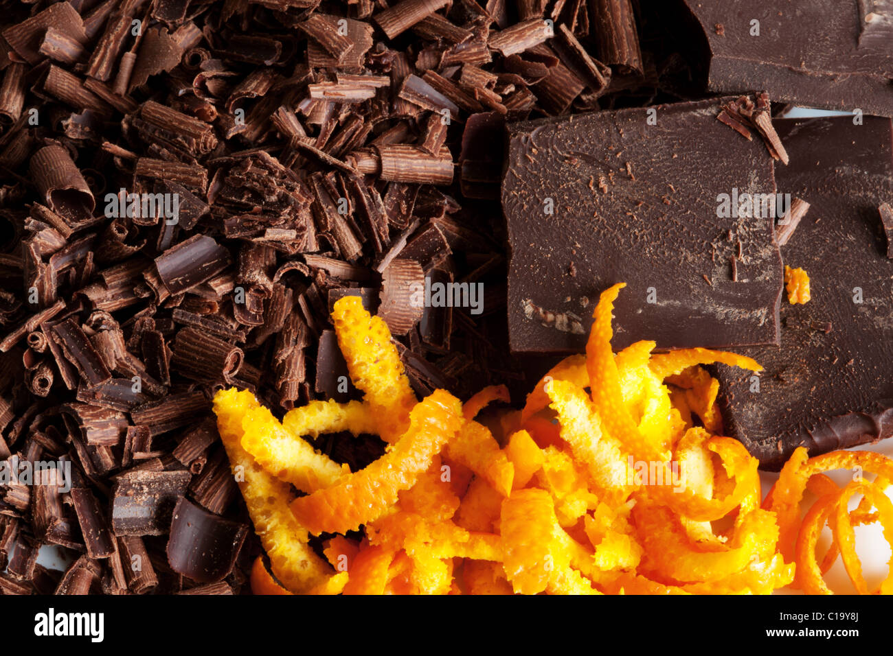Closeup Schokolade und orange peel Stockfoto