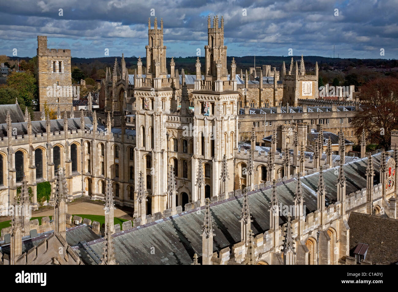 Luftaufnahme über All Souls College in Oxford, Oxfordshire, England, UK Stockfoto
