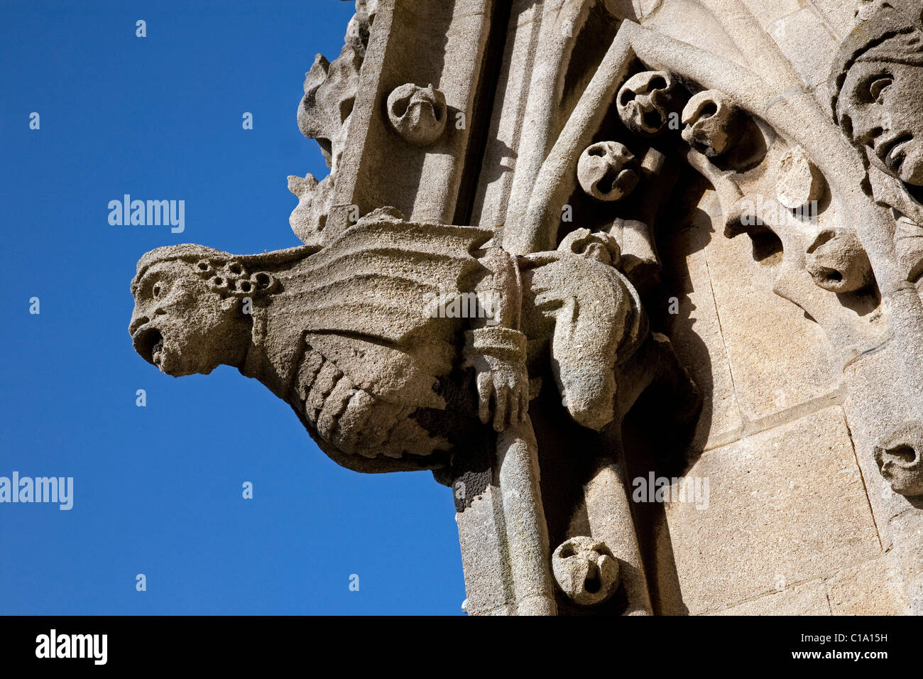 Gargoyle auf den Turm der Marienkirche / Universität Kirche St Mary the Virgin in Oxford, Oxfordshire, England, UK Stockfoto