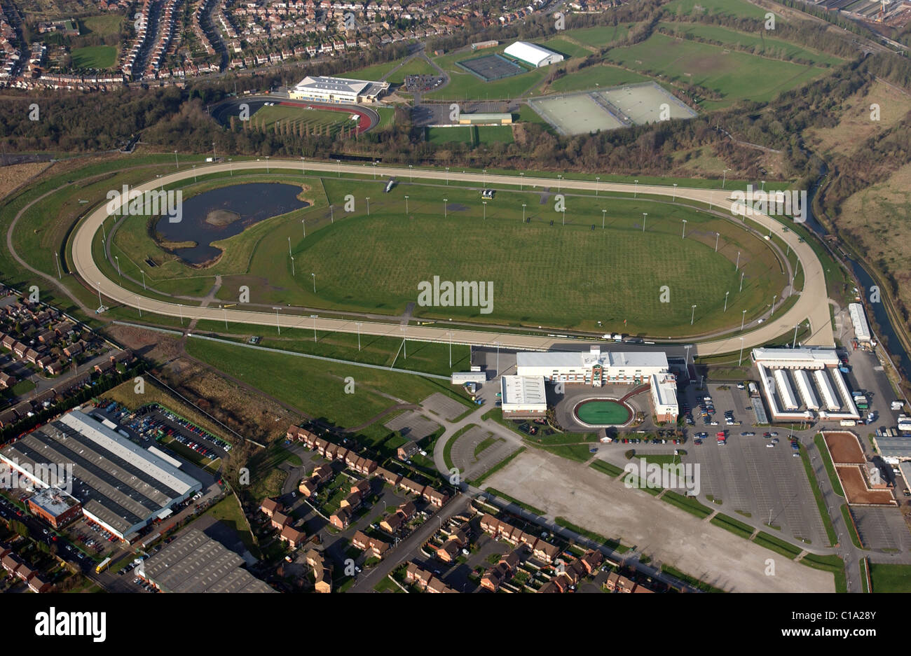 Luftaufnahme von Wolverhampton Racecourse Stockfoto