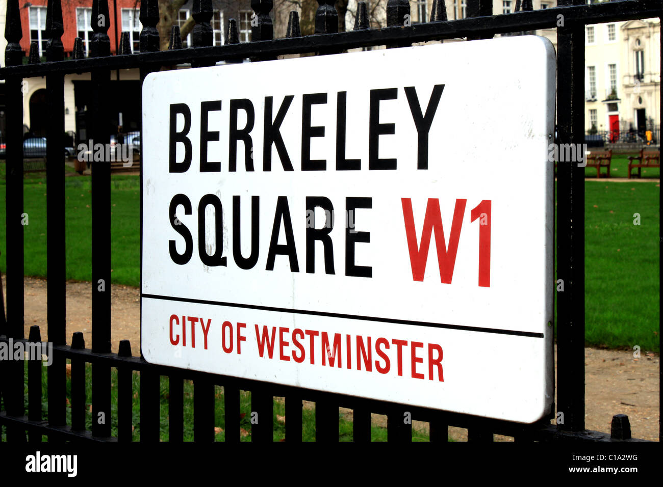 Berkeley Square Straße Zeichen W1 Mayfair, London, England, UK Stockfoto