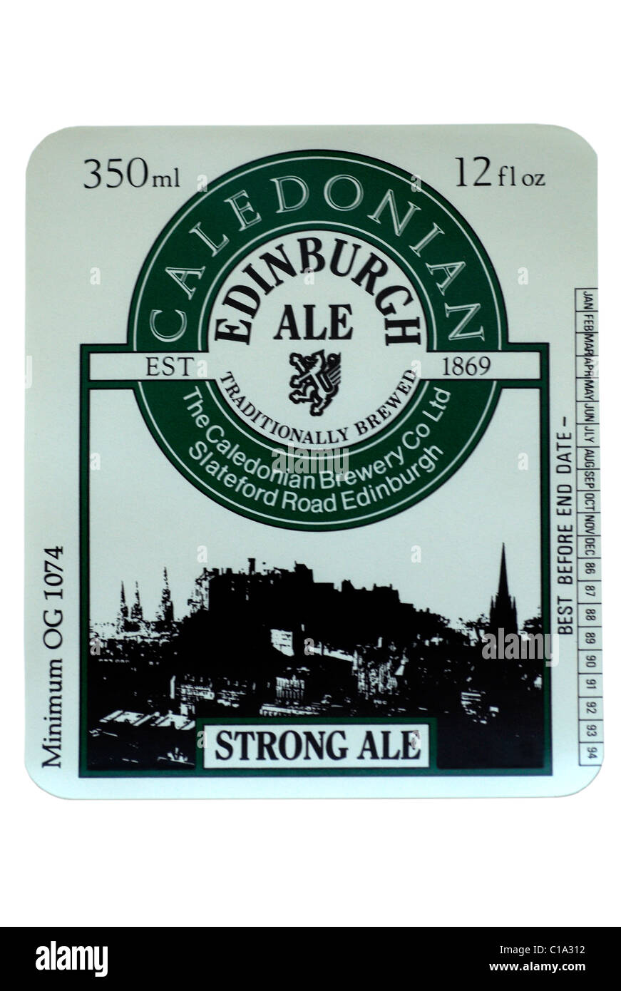 Caledonian Edinburgh Strong Ale-Flaschen-Etikett - 1986-1994. Stockfoto