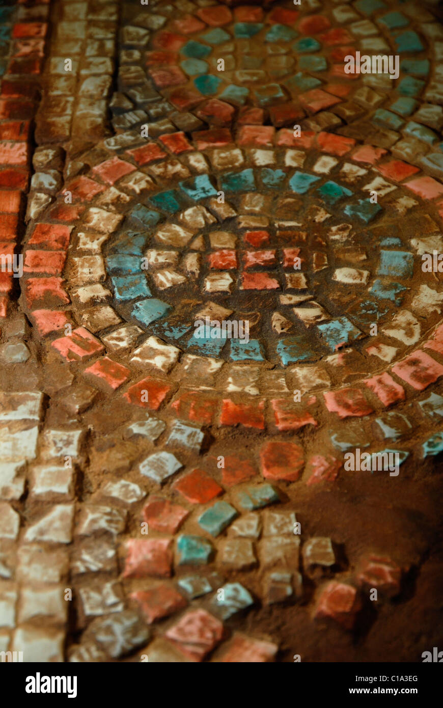 Mosaik Boden entdeckt die Überreste von einem Roman Viilla bei Stanwick, Northants in den frühen 1980er Jahren. Stockfoto