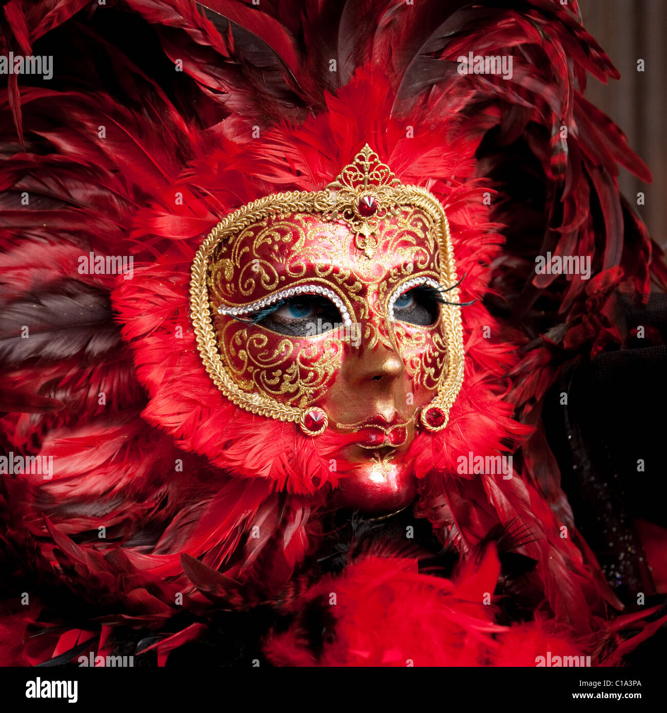 Ein Modell in Maske und Kostüm im Karneval von Venedig, Venedig, Italien Stockfoto