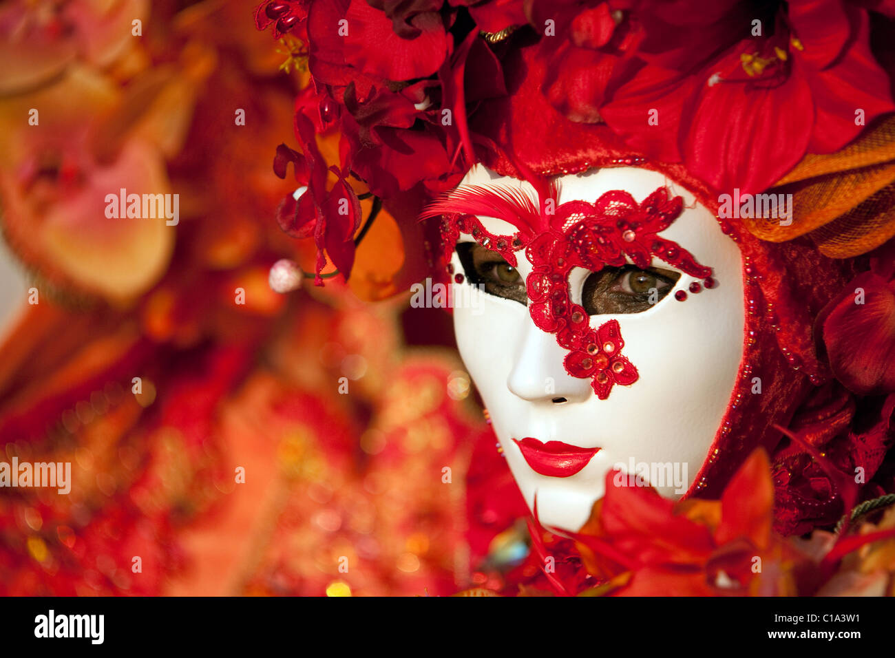 Ein Modell in voller Karneval Kostüm, Karneval in Venedig, Venedig, Italien Stockfoto