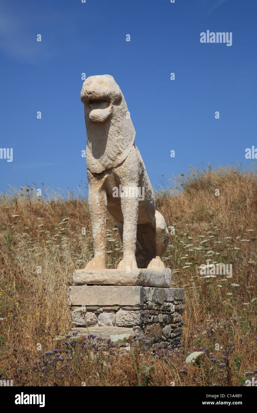 Naxos Löwenstatue, Terrasse des Löwen, Delos, Kykladen, Griechenland Stockfoto