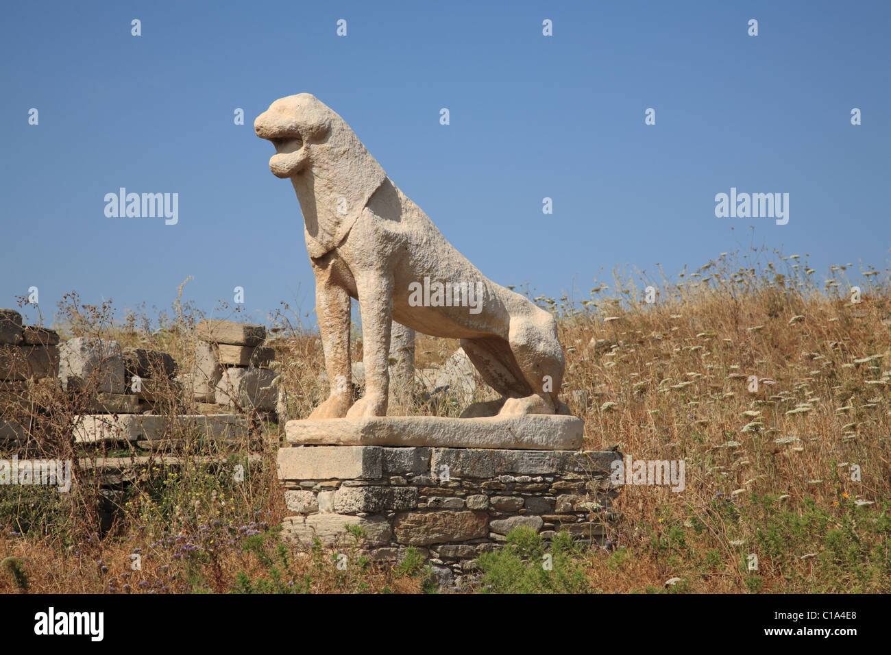 Naxos Löwenstatue, Terrasse des Löwen, Delos, Kykladen, Griechenland Stockfoto