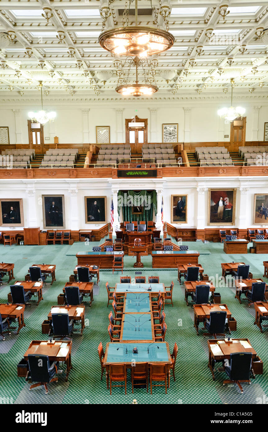 AUSTIN, Texas - Innenraum der Senat Kammer der Gesetzgebung des Staates Texas in der Texas State Captiol in Austin, Texas. Der Senat besteht aus 31 Mitgliedern. Stockfoto