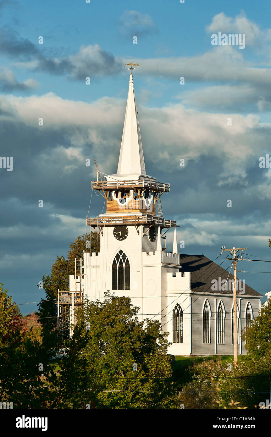 Kirche-Kirchturm-Restaurierung, East Machias, Maine, ME, USA Stockfoto