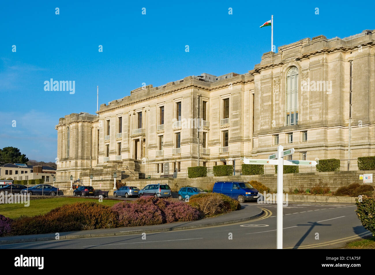 Außenansicht der National Library of Wales Aberystwyth Ceredigion Cardiganshire Mid Wales UK Vereinigtes Königreich GB Großbritannien Stockfoto