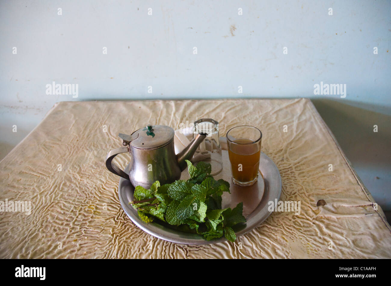 Die a la Menthe Pfefferminztee bei Souk Al-hatte Markt Agadir Souss südlichen Marokko Nordwestafrika Stockfoto