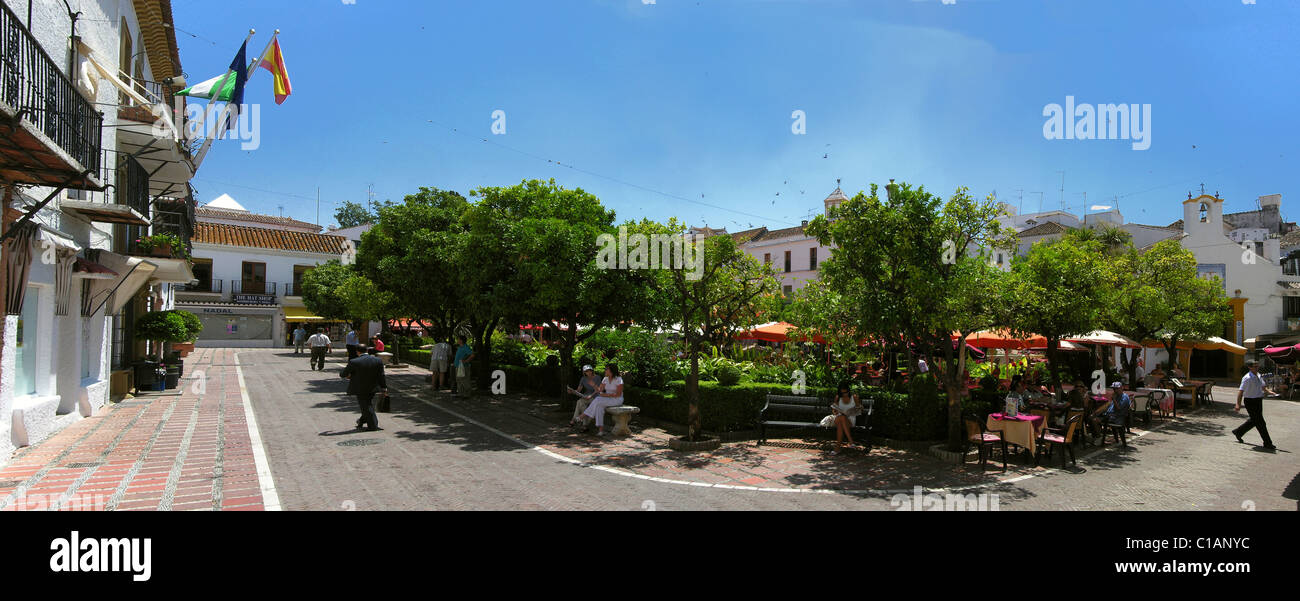 Blick auf Orange Square Marbella an der Costa Del Sol in Spanien Stockfoto