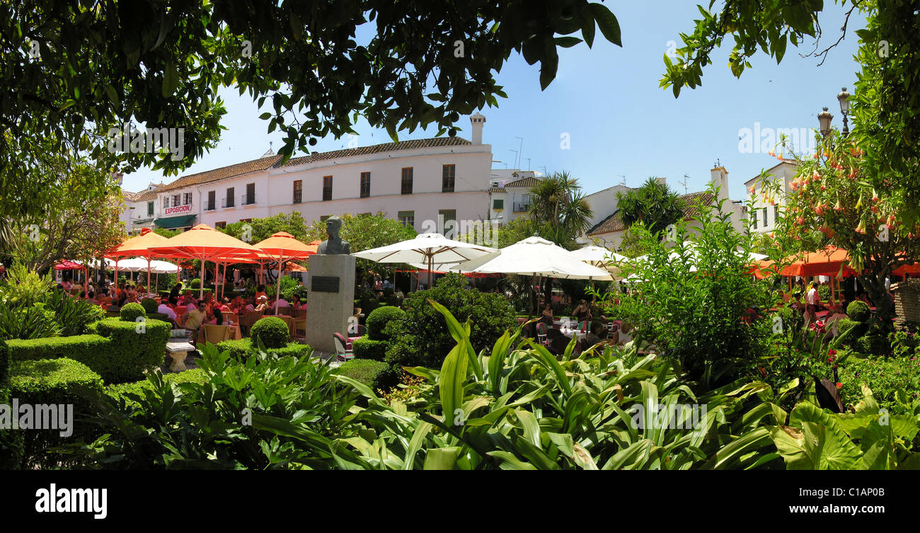 Blick auf Orange Square Marbella an der Costa Del Sol in Spanien Stockfoto