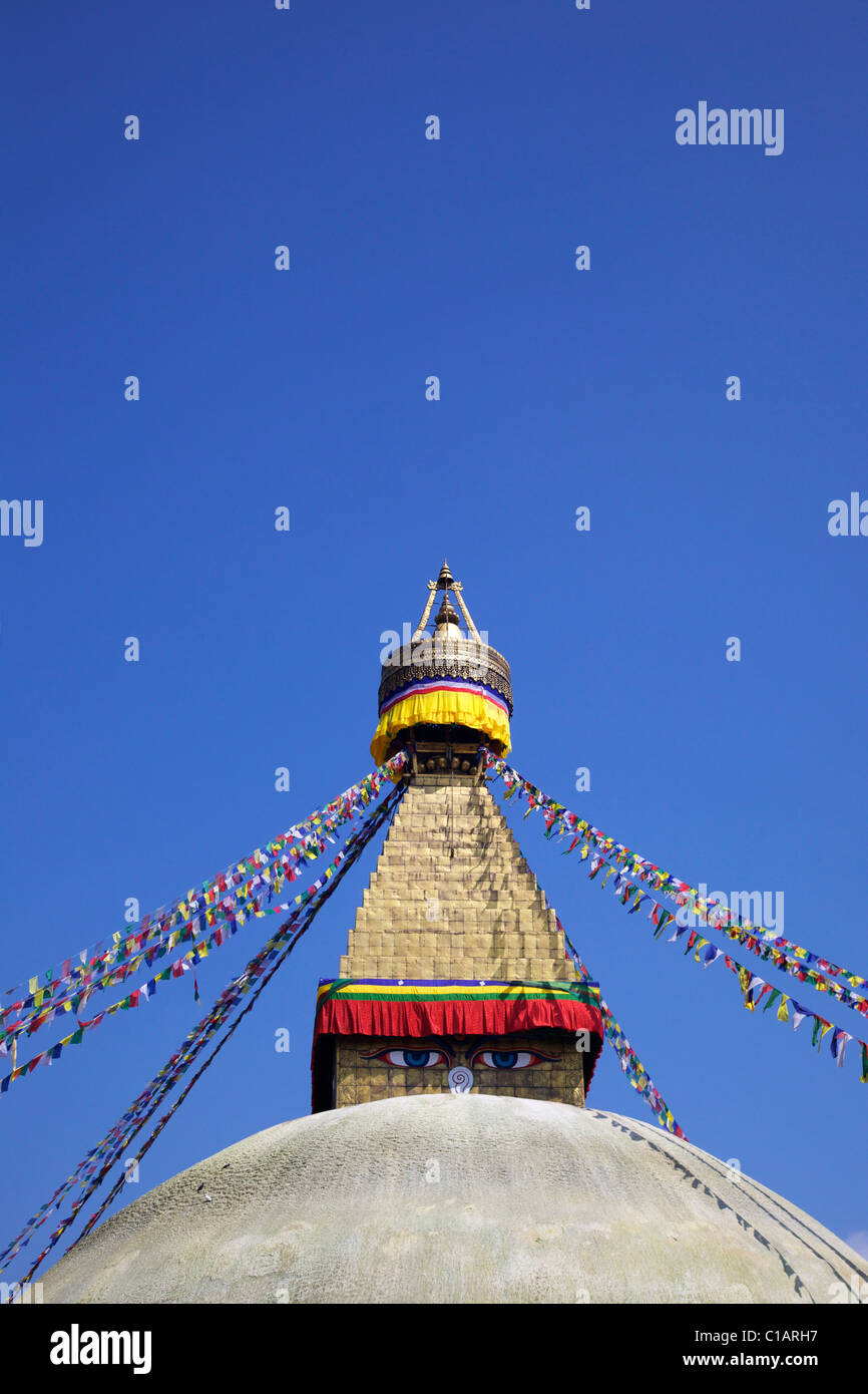 Boudhanath Stupa, uralte heilige buddhistische Stätte und UNESCO-Weltkulturerbe, Kathmandu, Nepal, Asien Stockfoto