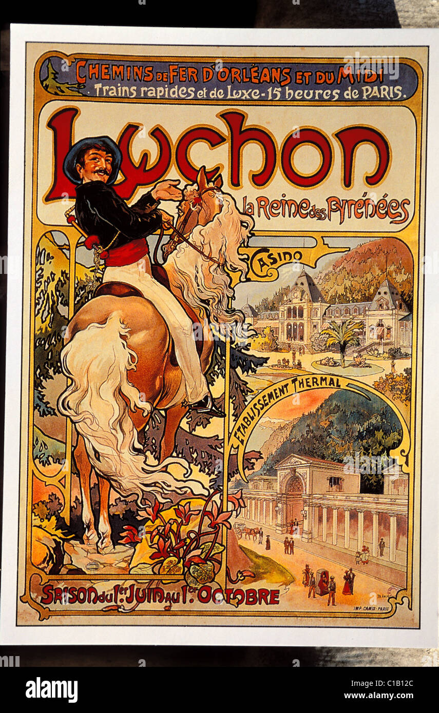 Frankreich, Haute Garonne, alte Poster für Bagneres de Luchon Förderung von Eisenbahn-Gesellschaft Stockfoto