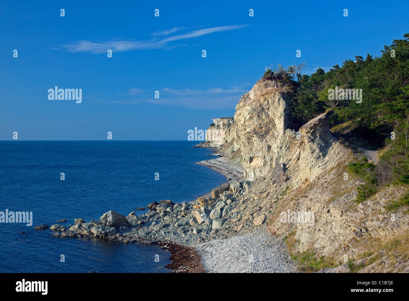 Kalksteinfelsen Högklint / Hoegklint in der Nähe von Visby, Insel Gotland, Schweden Stockfoto